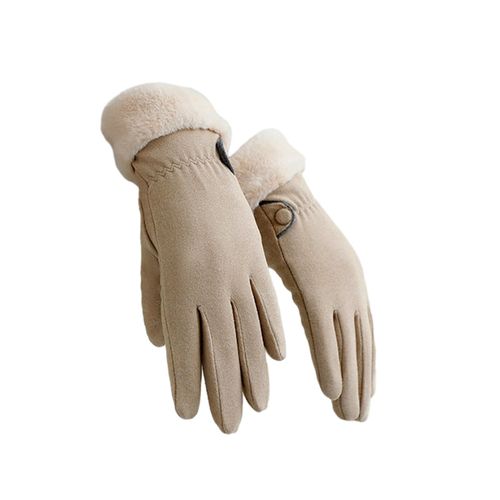 Gants D'équitation Tricotés Pour Écran Tactile, 1 Paire, Pour Femmes, Chauds, Antidérapants, Doublure Polaire, Poignets Élastiques, Coupe-Vent, Hiver-Beige
