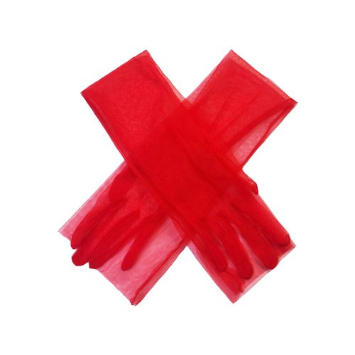 1 Paire De Couvre-Bras De Bal Pour Femmes, Maille Transparente Fine Plissée À Cinq Doigts, Spectacles De Style Littéraire, Accessoire Photo De Mariage De Mariée, Manchettes-Rouge