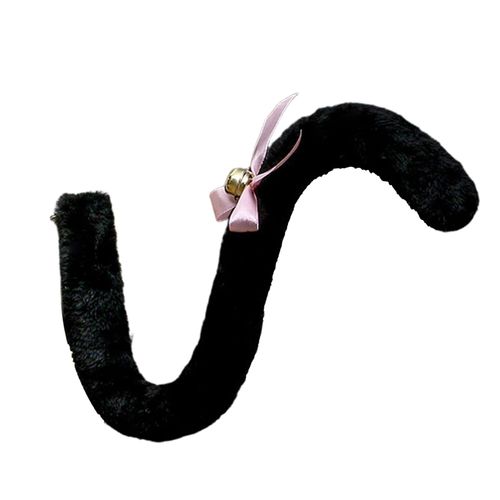 Peluche Longue Queue De Chat Ruban N?ud Papillon Cloche Femmes Filles Fête Cosplay Accessoires Squelette Doux Forme Pliable Imitation Queue Pour Robe Jupe Leggings Jeans Célébrations De Danse-Noir