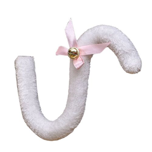 Peluche Longue Queue De Chat Ruban N?ud Papillon Cloche Femmes Filles Fête Cosplay Accessoires Squelette Doux Forme Pliable Imitation Queue Pour Robe Jupe Leggings Jeans Célébrations De Danse-Blanc