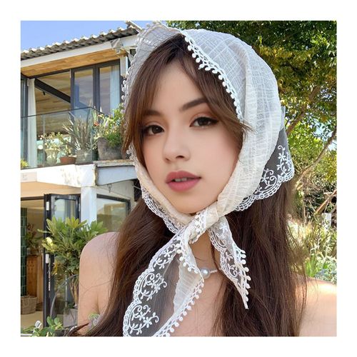 Foulard En Dentelle, Bandeau De Style Cravate Triangulaire Avec Décoration Florale En Dentelle, Couleur Unie, Accessoires De Décoration Photo-F