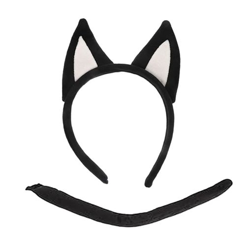 1/2 Pièces/Ensemble Accessoires De Déguisement De Chien Oreilles D'animaux Décor Cheveux Cerceau Queue Ensemble Fête D'anniversaire Cosplay Habiller Accessoires-Noir1