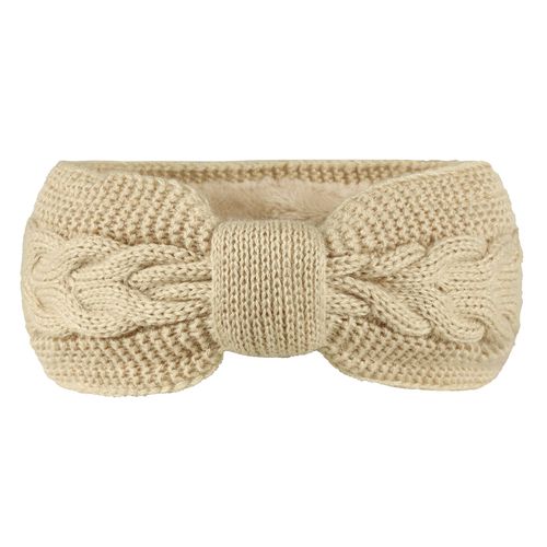 Bandeau En Tricot De Couleur Unie, Texture Torsadée, Décoration De N?Ud, Bande Élastique, Doublure En Peluche Épaisse-Beige