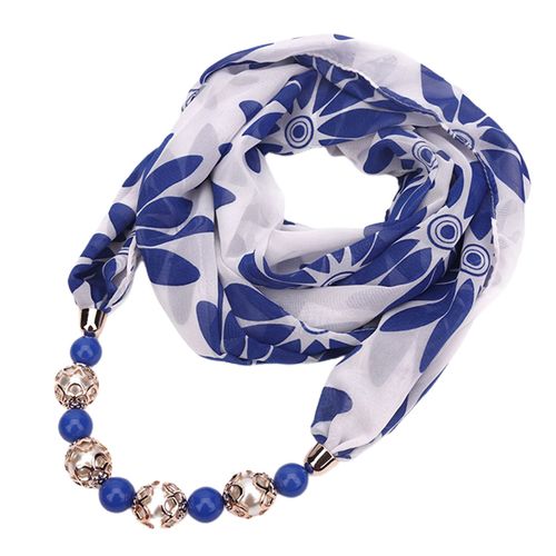 Collier En Mousseline De Soie, Pendentif De Perles, Imprimé Floral, Écharpe, Style Ethnique Simple, Vintage, Pour La Maison-Bleu Roi