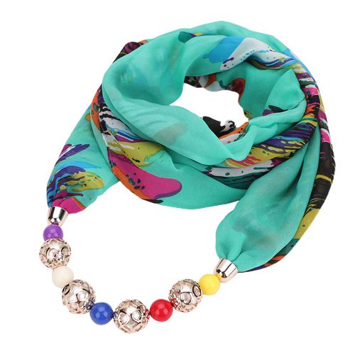Collier En Mousseline De Soie, Pendentif De Perles, Imprimé Floral, Écharpe, Style Ethnique Simple, Vintage, Pour La Maison-Vert