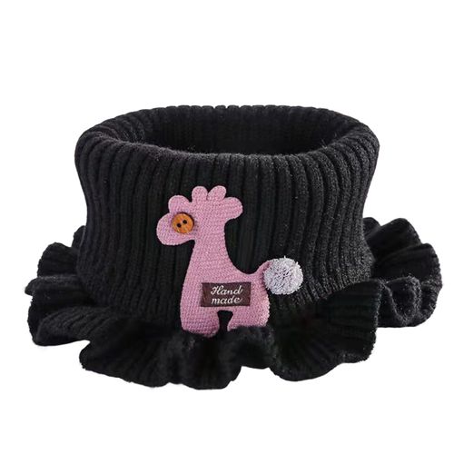Cache-Cou En Forme De Girafe À Volants Tricoté Coupe-Vent Haute Élasticité Garde Au Chaud Ultra Doux Pour Enfants Faux Col Écharpe Pour L'hiver-Noir