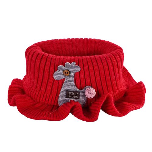 Cache-Cou En Forme De Girafe À Volants Tricoté Coupe-Vent Haute Élasticité Garde Au Chaud Ultra Doux Pour Enfants Faux Col Écharpe Pour L'hiver-Rouge