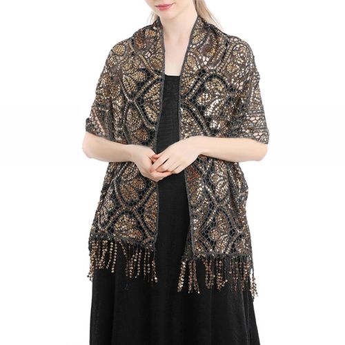 Châle Confortable, Long, Élégant, Léger, En Polyester, Paillettes, Robe De Soirée, Châle Pour Rendez-Vous-Noir Doré
