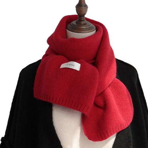 Écharpe Pour Femmes, Couleur Unie, Étiquetage, Épaisse, Longue, Extensible, Imitation Cachemire, Coupe-Vent, Tricoté, Écharpe De Cou, Streetwear-Rouge