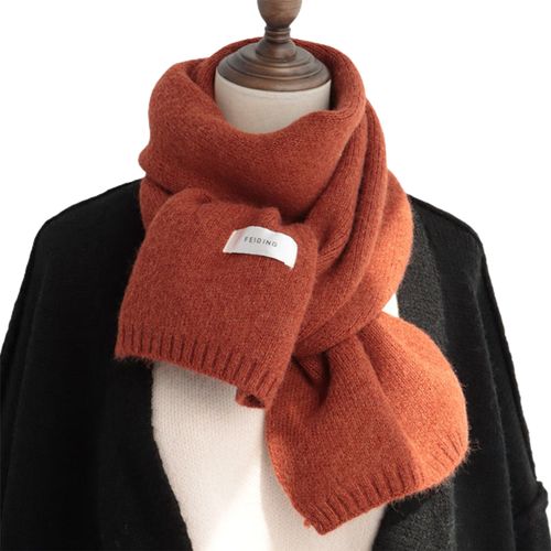 Écharpe Pour Femmes, Couleur Unie, Étiquetage, Épaisse, Longue, Extensible, Imitation Cachemire, Coupe-Vent, Tricoté, Écharpe De Cou, Streetwear-Orange
