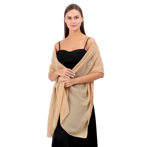 Robe De Soirée En Mousseline De Soie Fine, Couleur Unie, Châle, Robe De Mariée, Demoiselle D'honneur, Cheongsam, Écharpe De Fête-Champagne