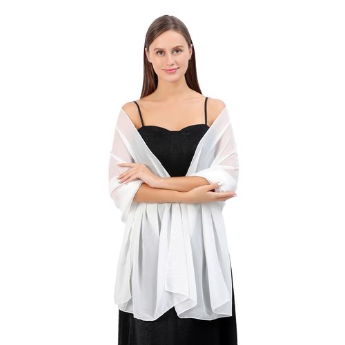 Robe De Soirée En Mousseline De Soie Fine, Couleur Unie, Châle, Robe De Mariée, Demoiselle D'honneur, Cheongsam, Écharpe De Fête-Blanc