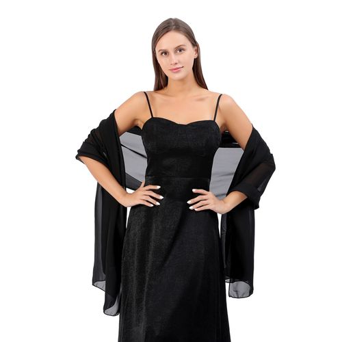 Robe De Soirée En Mousseline De Soie Fine, Couleur Unie, Châle, Robe De Mariée, Demoiselle D'honneur, Cheongsam, Écharpe De Fête-Noir