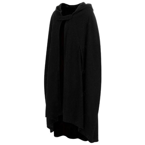 Manteau D'hiver Épais Pour Femme, Ample, Chaud, Coupe-Vent, Allongé, Style Médiéval, Fermeture À Un Seul Bouton, Trous De Manches, Ponchos À Capuche, Châle Long-Noir M