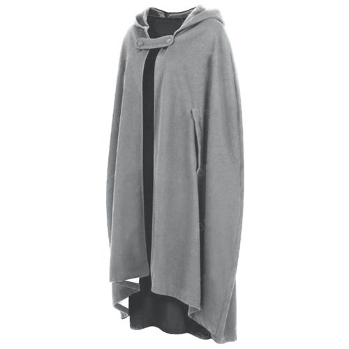 Manteau D'hiver Épais Pour Femme, Ample, Chaud, Coupe-Vent, Allongé, Style Médiéval, Fermeture À Un Seul Bouton, Trous De Manches, Ponchos À Capuche, Châle Long-Gris Clair M