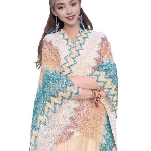 Châle en tricot pour femmes, Style ethnique, cape de couleur en Patchwork avec décor de réfrigérateur, châle drapé, accessoire pour robe de Cocktail-F
