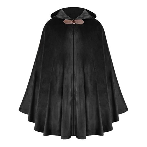 Cape D'halloween À Capuche Style Châle Design Cape Boucle Design Couleur Unie Style Médiéval Longue Robe Costume De Cosplay-Noir