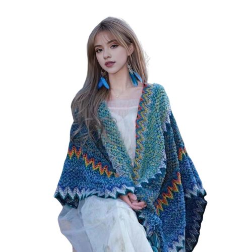 Châle en tricot pour femmes, Style ethnique, cape de couleur en Patchwork avec décor de réfrigérateur, châle drapé, accessoire pour robe de Cocktail-B