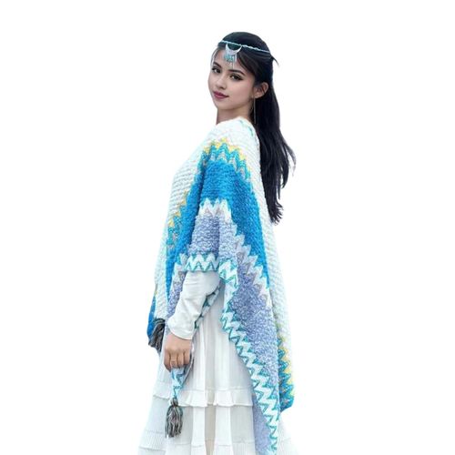 Châle en tricot pour femmes, Style ethnique, cape de couleur en Patchwork avec décor de réfrigérateur, châle drapé, accessoire pour robe de Cocktail-D