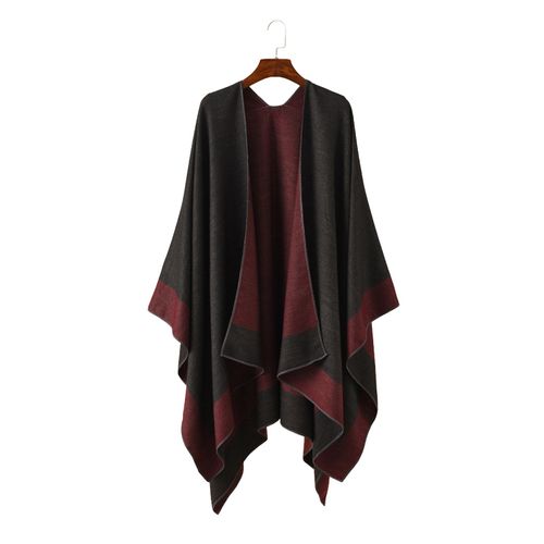 Châle Chaud Pour Femme, Cape Double Face Ouverte Sur Le Devant, Avec Contraste De Couleurs, Plusieurs Façons De Porter Un Pull Poncho, Automne Et Hiver-Noir Et Rouge