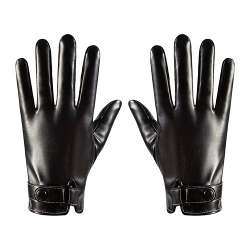 1 Paire De Gants En Simili Cuir Pour Adultes, Gants Chauds D'hiver Doublés En Peluche Avec Bracelet Réglable, Gants Thermiques Antidérapants Pour Écran Tactile, Textos, Conduite De Moto-Un