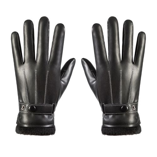 1 Paire De Gants En Simili Cuir Pour Adultes, Gants Chauds D'hiver Doublés En Peluche Avec Bracelet Réglable, Gants Thermiques Antidérapants Pour Écran Tactile, Textos, Conduite De Moto-B