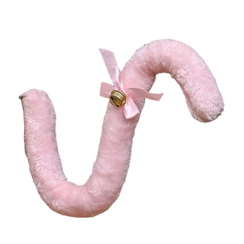 Peluche Longue Queue De Chat Ruban N?ud Papillon Cloche Femmes Filles Fête Cosplay Accessoires Squelette Doux Forme Pliable Imitation Queue Pour Robe Jupe Leggings Jeans Célébrations De Danse-Rose