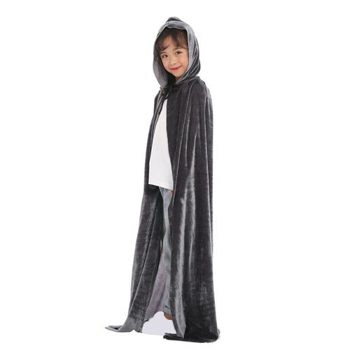 Cape De Cosplay D'halloween Pour Enfants, À Capuche, Ample, Longueur Au Sol, Couleur Pure, Unisexe, Spectacle Sur Scène, Cape De Sorcière-110 Cm Gris