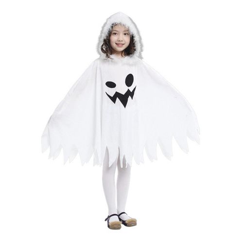 Cape D'halloween Pour Enfants, Cosplay Fantôme Elfe, Capuche En Peluche Moelleuse, Manches Chauve-Souris, Costume De Fête Pour Enfants, Maison Hantée, Accessoire Photos-Blanc S