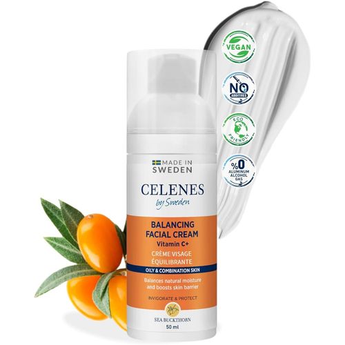 Anwxai-Celenes Creme Hydratante Visage À L'argousier Avec Vitamine C+ 50ml-Creme Visage Femme & Creme Visage Homme Naturelle-Crème Hydratante Visage Sans Alcool/Parabèn-Creme Visage Peau Grasse&mixtes 