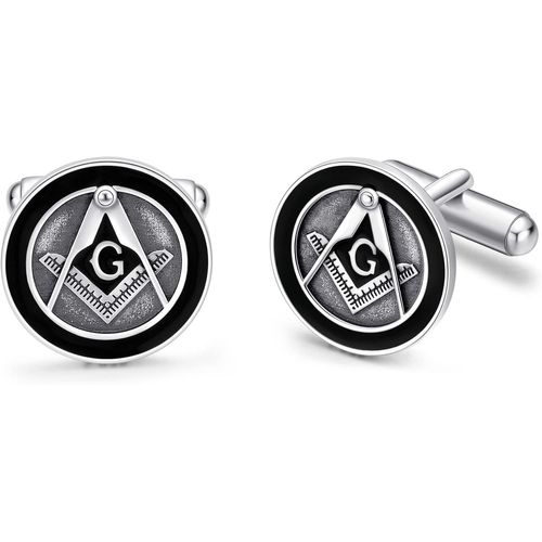 Anwxai-Boutons De Manchette Franc-Maçon En Argent Sterling Accessoires De Costume Boutons De Manchette Cadeau Bijoux Pour Hommes Papas Maris,18*18mm,Argent Sterling,Pas De Gemme