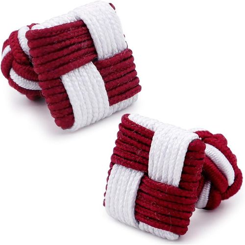 Anwxai-Boutons De Manchette De Noeud De Soie De Tissu Des Hommes/Femme Chemise/Robe,Carré Pour Le Cadeau De Mariage Affaires(Rouge Avec Blanc)
