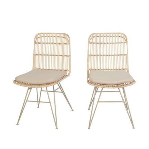Drawer - Uyuni - Lot De 2 Chaises Design En Rotin Pieds Beiges - Naturel