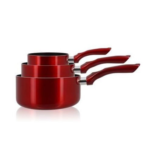 Menastyl - Set 3 Casseroles Cerise Aluminium Compatible Induction 14/16 Et 18cm  - Noir