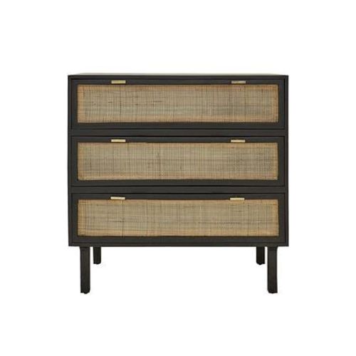 Bois Dessus Bois Dessous - Blaise Commode En Manguier Massif Et Cannage Noire 90 Cm - Noir