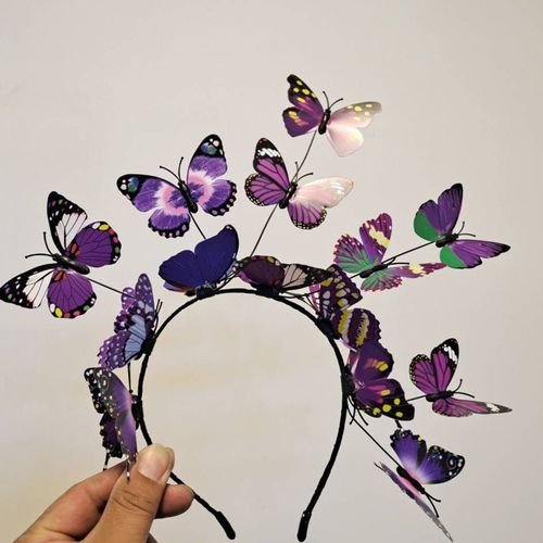 Serre-Tête Coloré Pour Femmes, Cerceau De Coiffure, Simulation Exagérée De Papillons, Décor De Fête, Mariage-Violet