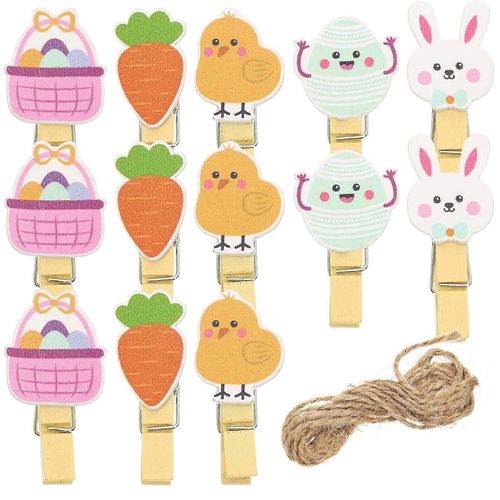40pcs Mini Pinces à linge en bois coloré Artisanat Photo Clips Ornements à thème de Pâques Décoration