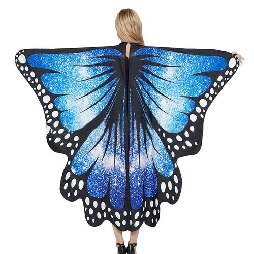 Ailes De Papillons Imprimé Ciel Étoilé À Lacets Anti-Boulochage Lavable Sans Plis Accessoires De Cosplay Super Doux Déguisement D'halloween Fête Adultes Châle Papillons Pour Les Vacances-Bleu Adulte