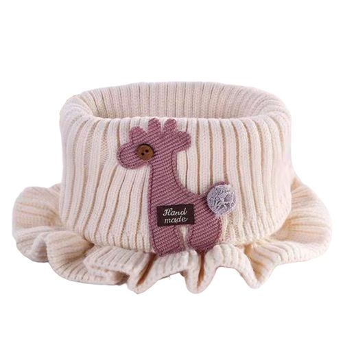Cache-Cou En Forme De Girafe À Volants Tricoté Coupe-Vent Haute Élasticité Garde Au Chaud Ultra Doux Pour Enfants Faux Col Écharpe Pour L'hiver-Beige