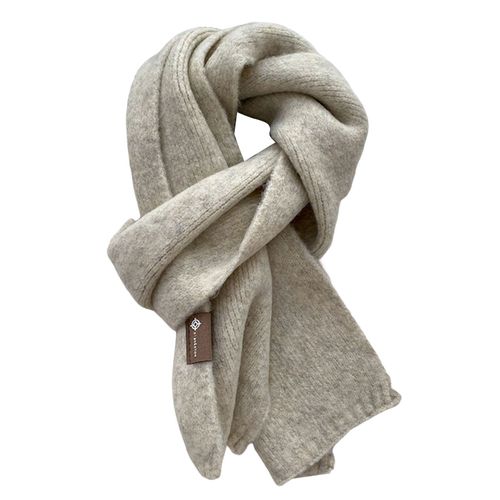 Écharpe Coupe-Vent D'hiver Pour Hommes, Couleur Unie, Tricot Doux Et Épais, Garde Au Chaud Et Confortable, Unisexe, Style Coréen, Pour L'extérieur-Blanc