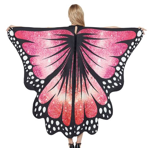 Ailes De Papillons Imprimé Ciel Étoilé À Lacets Anti-Boulochage Lavable Sans Plis Accessoires De Cosplay Super Doux Déguisement D'halloween Fête Adultes Châle Papillons Pour Les Vacances-Rouge Adulte
