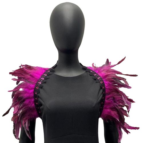 Plume Haussement D'épaules Châle Cape Douce Réglable En Dentelle Décor Gothique Cosplay Fête Corps Scène Performance Faux Col Danseur Costume Écharpe-80 Cm Rose Rouge