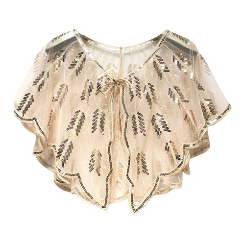 Châle Transparent À Paillettes Pour Femmes, Décor À Col Rond, Cape À Lacets, Robe Scintillante Polyvalente, Accessoire Parfait-Abricot