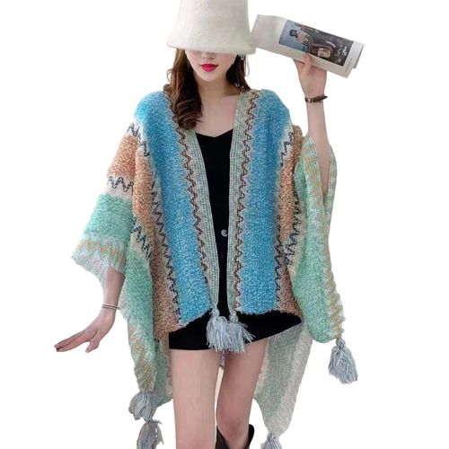 Châle en tricot pour femmes, Style ethnique, cape de couleur en Patchwork avec décor de réfrigérateur, châle drapé, accessoire pour robe de Cocktail-C