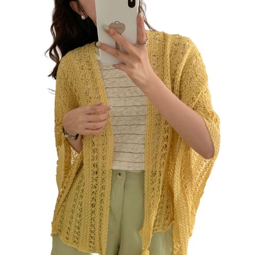 Châle en tricot pour femmes, Style ethnique, couleur unie, cape tressée creuse avec décor de réfrigérateur, châle drapé, accessoire pour robe de Cocktail-Jaune