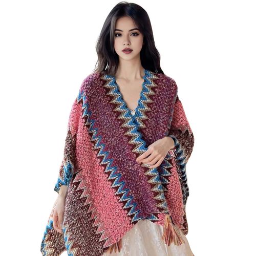 Châle en tricot pour femmes, Style ethnique, cape de couleur en Patchwork avec décor de réfrigérateur, châle drapé, accessoire pour robe de Cocktail-UN