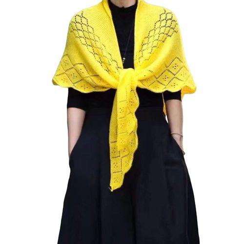 Châle Tricoté Pour Femmes, Couleur Unie, Design À Franges, Léger, Polyvalent, Creux, Ouvert, Motif Tricoté, Enveloppe-Jaune