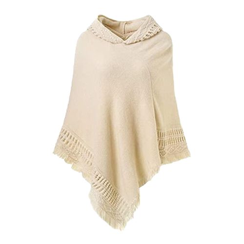 Femmes Pull Châle À Capuche Gland Garniture Couleur Unie Coupe Ample Tricot Chaud Enveloppement Automne Hiver Pull Châle Veste-Beige