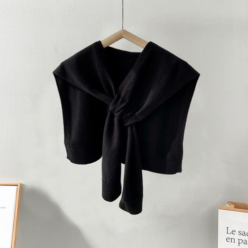 Femmes Châle Tricoté Épais Couleur Unie Thermique Doux Garder Au Chaud Fausses Manches Croisées Automne Hiver Été Ac Épaule Wrap Femmes Vêtements-Noir