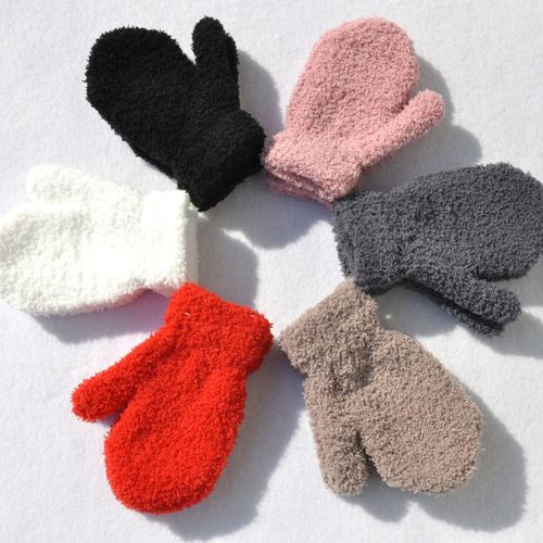 Mitaines Chaudes Pour Enfants, Couleur Unie, Gants En Peluche, Doigt Complet, Automne Et Hiver-Gris Foncé